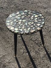abalone shell resin side table tripod mid century modern vintage tapered leg picture