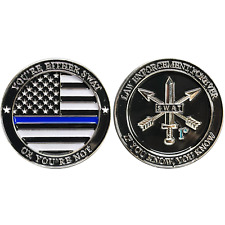 BL16-002 Police Swat 1* Thin Blue Line Challenge Coin Law Enforcement Forever IY picture