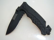 TRS TACTICAL SURVIVAL KNIFE 325S Blk Folding Clip Serrated Flipper picture