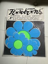 Rare Vintage 80's Or 70’s Stickers Blue Green Flower Vinyl Pack Sheet Groovy picture
