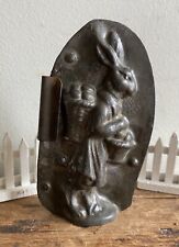 Early Dressed Bunny Rabbit carrying egg Baskets • Antique Chocolate Mold picture