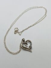 1.7g 925 STERLING SILVER OPEN HEART 18” DIAMOND INLAY ACCENT STAMPED NECKLACE picture
