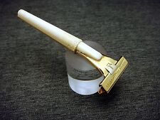 Vintage Schick Injector Blade Shaving Razor Body White Round Handle Gold Plate  picture