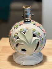 Vintage Holland Mold Ceramic Table Lamp Round Floral Cottage Shabby Kitchy picture
