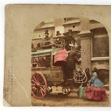 Horsebus Driver Loading Crinoline Stereoview c1855 London Fulham Hyde Park A2607 picture