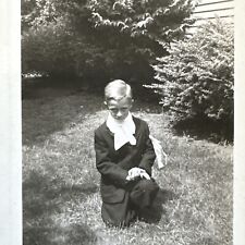 VINTAGE PHOTO Creepy, Little Boy, And Costume Weird Unnerving Original Snapshot picture