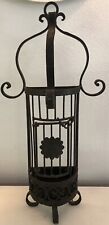 Vtg Wrought Iron Scrolled 1/2 Bird Cage Planter Black Hinged Door Hang Or Stand picture