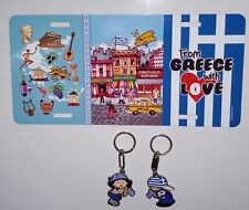 3 GREEK GIFT ITEMS: 1 DECORATIVE GREEK  LICENSE PLATE +2 GREEK BOY GIRL KEYCHAIN picture