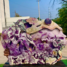 19.29LB Natural purple fluorite cube hand carved Relief landscape mineral sample picture