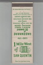 Matchbook Cover - Bowling Greenbrae Lanes 1 Mile West Of San Quentin, CA picture