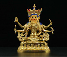 8'' Tibet Bronze Gilt  3 Head 8 arms Namgyalma & Ushnishavijaya Buddha Statue picture