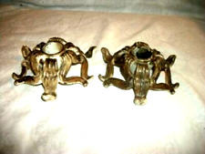 ANTIQUE FRENCH IRON CANDLE HOLDERS SQUATTY CHIPPY OLD PAINT LAYERS PRIMITIVE Pr picture