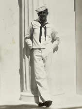 W7 Photograph 1940's Handsome Navy Sailor Wearing White Uniform Hat Monument picture
