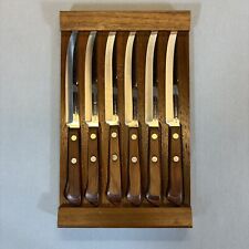 Vintage EKCO Flint Stainless Vanadium 6 Knife Set W/ Wood Tray USA picture