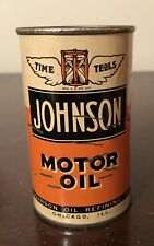 Vintage Johnson Motor Oil Metal Advertising Coin Bank Can Time Tells picture