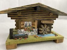 Vintage Mapsa Movement Swiss Wooden House Music Jewelry Box Blue WORKS picture