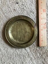 Antique / vintage Middle east brass dish plate w/ Engraved Figurines 5-7/8