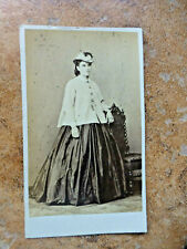 CDV Cabinet Photo Civil War Era Young Woman Fashion Hat Jacket Satin Gown picture