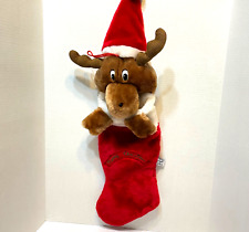 Vintage 1988 Chrisha Playful Plush Stuffed Deer Moose Christmas Stocking 24