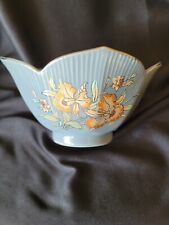 Vintage Japanese tulip bowl, blue with peach floral design picture