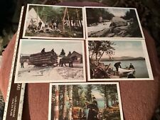 5 Adirondack Mountains vintage postcards,colorized reproductions,hunting,logging picture