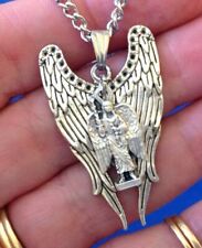 CUSTOM ARCHANGEL St MICHAEL Saint Medal NECKLACE Pendant Double Angel Wings A1 picture