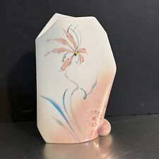 Vase Hand Painted Porcelain Baatz Artist Signed Assymetrical Coral Aqua VTG Gift picture