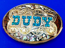DUDY Turquoise Coral Shell Inlay custom Navajo, Native Belt Buckle - AD Hallmark picture