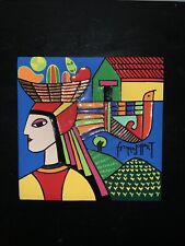 Fernando Llort Salvadoran Signed Art Ceramic Tile Decor “La Vendedora” picture