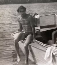 Shirtless Man Trunks Bulge Beefcake Handsome Guy Gay Interest Vintage Photo picture