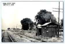 c1969 CB&P Depot Bartlett Iowa Railroad Train Depot Station RPPC Photo Postcard picture