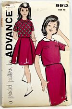 1960s Advance Sewing Pattern 9912 Girls 2-Pc Dress 2 Styles Sz 10 Vintage 13527 picture