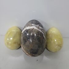 (3) Vintage Granite Marble Stone Carved Eggs 3 And 4 Inches Tall picture