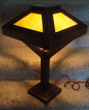 Antique C 1910 Art Nouveau Slag Glass Mahogany Mission Lamp - Arts & Crafts picture