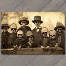 POSTCARD Weird Creepy Kids Family Old Fashion Vibe Masks Halloween Cult Unusual picture