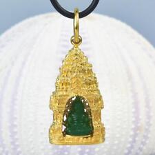Buddha Image Gold Vermeil Sterling Pagoda Green Chalcedony Pendant Amulet 9.38g picture