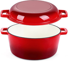 Red Enameled Dutch Oven Pot for Bread Baking,  2 in 1 round 5Qt Cast Iron Dutch  picture