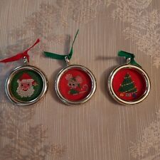 Vintage Handmade Needlepoint Framed Small Christmas Ornaments Mouse Santa Tree picture