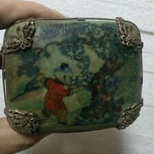 DELICATE CHINESE SILVER INLAID PORCELAIN HANDMADE BUTTERFLY & DRAGON JEWELRY BOX picture