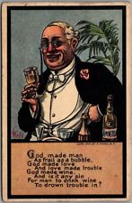 Vintage Artist-Signed WALL Postcard Wine Alcohol Drinking Humor / 1910 Cancel picture