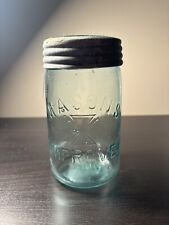 VTG Mason’s Improved Hero Cross Blue Midget Pint Fruit Jar Glass W/ Lid picture