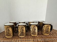 VTG Spanish Guitarist & Dancer Tall Mugs Stoneware Made In Spain. Set Of 8 picture