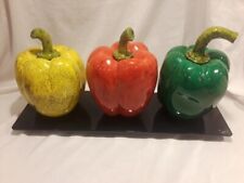 Stunning Mamalu Wood Sculpture (3) Bell Peppers w steel platform-Signed Louis G. picture