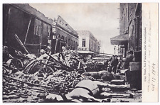 1906 Earthquake San Francisco CA Clay St Rubble Cart People Dead Horses Postcard picture