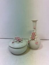 Vintage Arnart Japan Raised Floral Bud Vase & Trinket  Box Sculpted picture