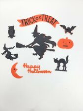 Vtg Halloween HARD PLASTIC Cake Decorations Witch JOL Owl Trick Treat Cat Moon picture