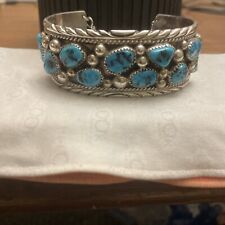 Tommy Moore Navajo Sterling Silver Kingman Turquoise Cluster Bracelet With Chain picture