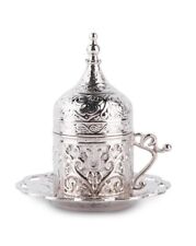 Tulip Turkish Arabic Silver Demitasse Cup & Saucer With/Lid Absolutely Stunning  picture
