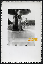 pretty girl smiling w ball, swimsuit, Vintage Photograph, 1957  picture