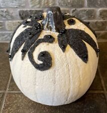 Faux Pumpkin Chalk Painted/Decor w/Lace/Gray Felt & Black Beads Autumn/Fall picture